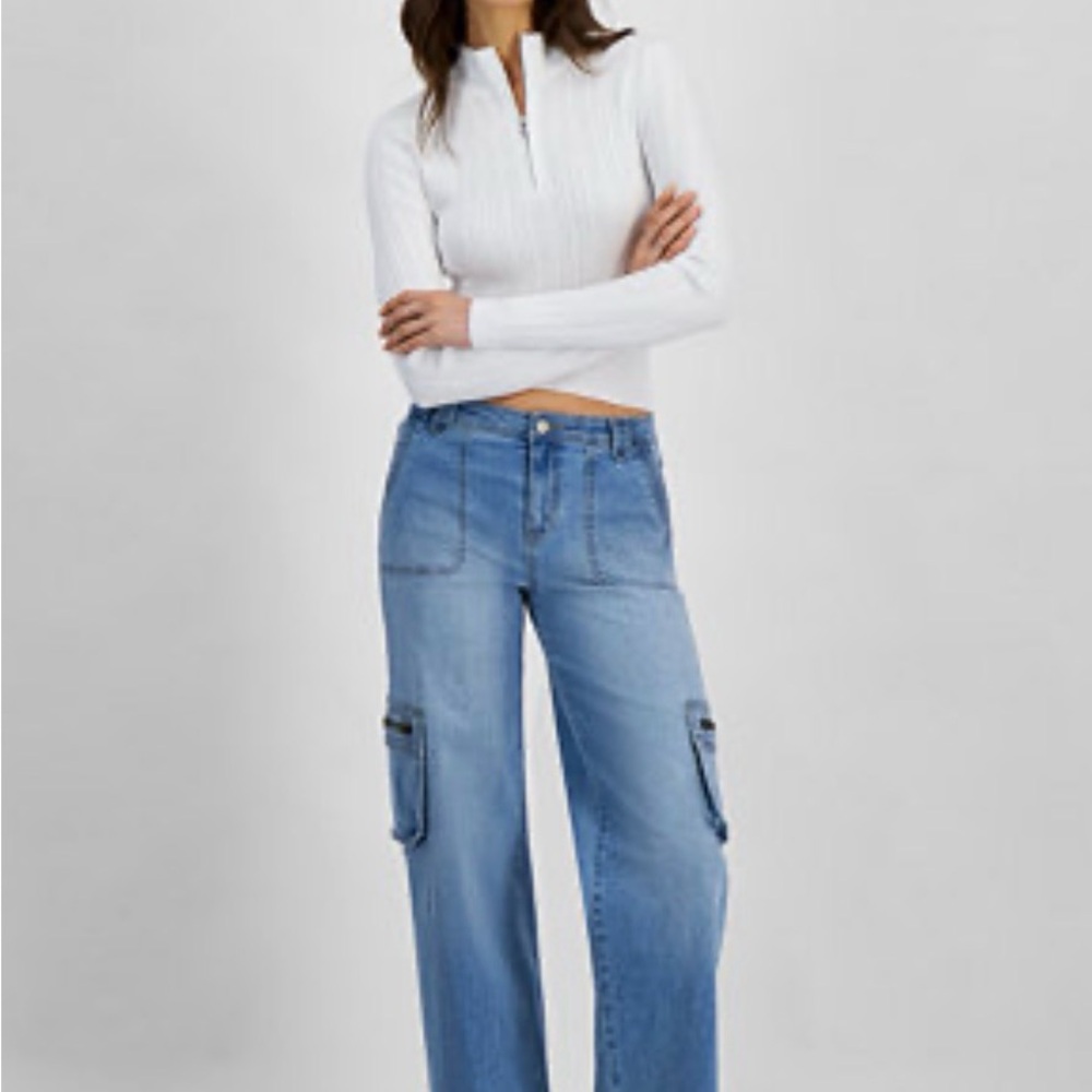 Celebrity Pink Light Wash Wide-Leg Cargo Jeans